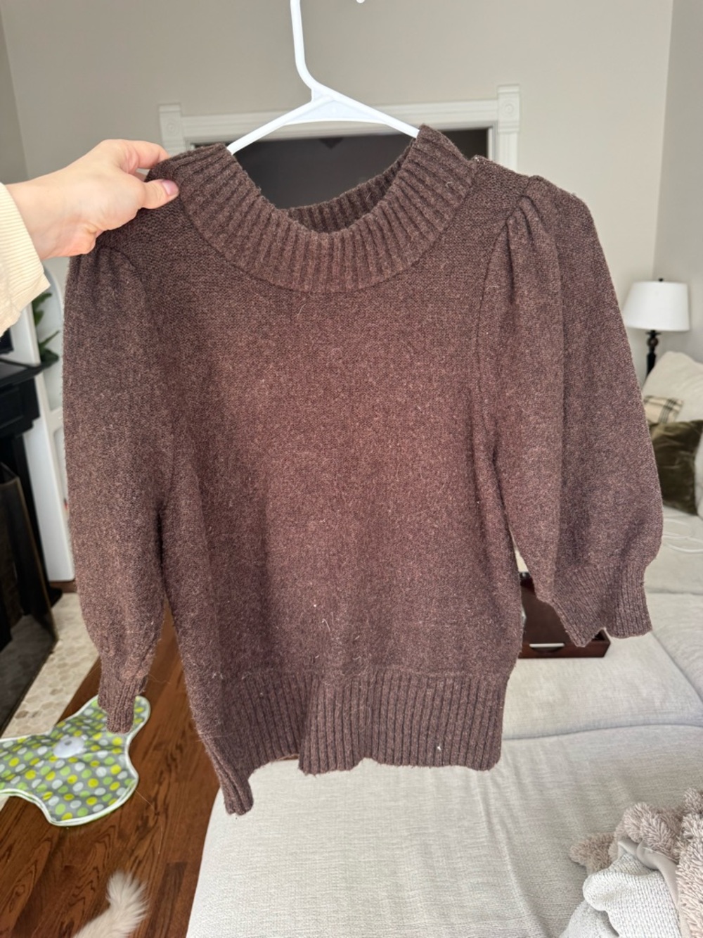 Free People Chocolate Brown Puff Sleeve Turtleneck Sweater M